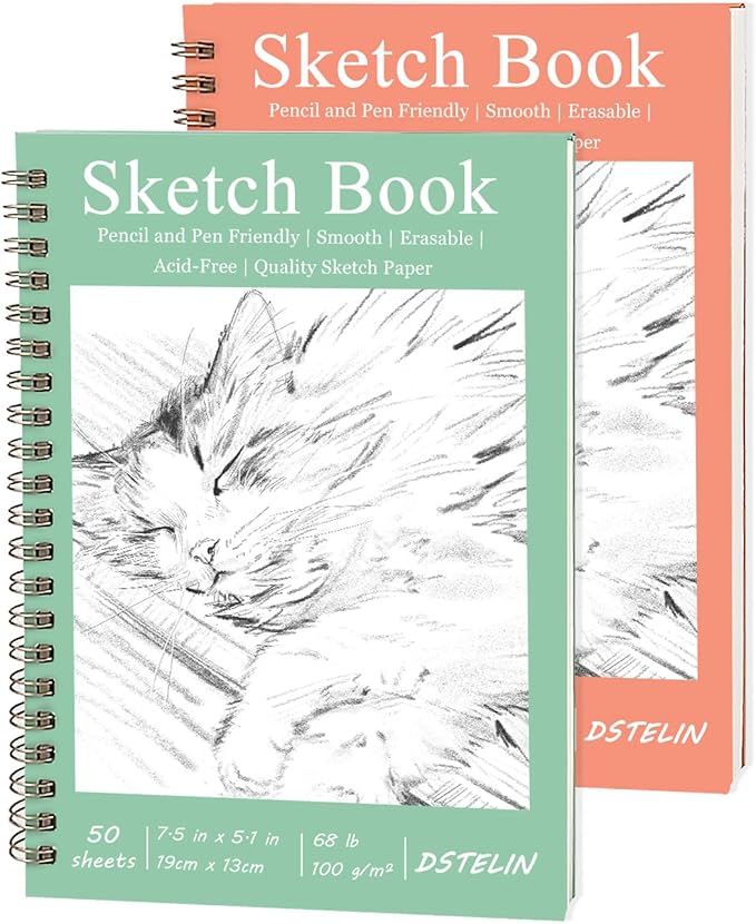 DSTELIN 2 Pack Hardcover Sketchbooks, 7.5x5.1 Inch Spiral Sketch Book by DSTELIN