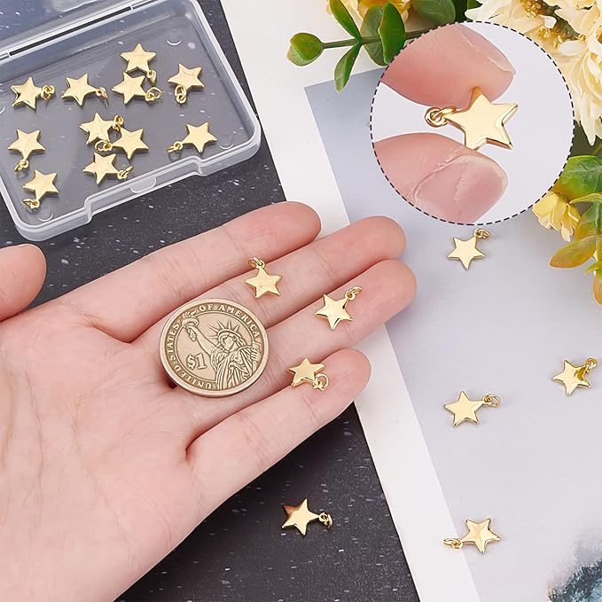 Beebeecraft 1 Box 20Pcs Gold Star Charms 18K Gold Plated Small Pentagram Dangle - Image 3