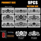 FINGERINSPIRE 9 Styles Folk Art Border Pattern Stencils - Image 2