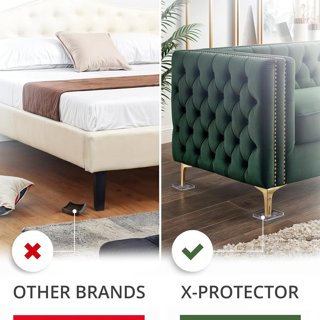 X-Protector Furniture Cups - 4 PCS 2.2" - Non Slip Furniture Pads for Hardwood Floors - Transparent Floor Protectors - Bed Stoppers to Prevent Sliding - Keep Furniture from Sliding on Floor! (Square)