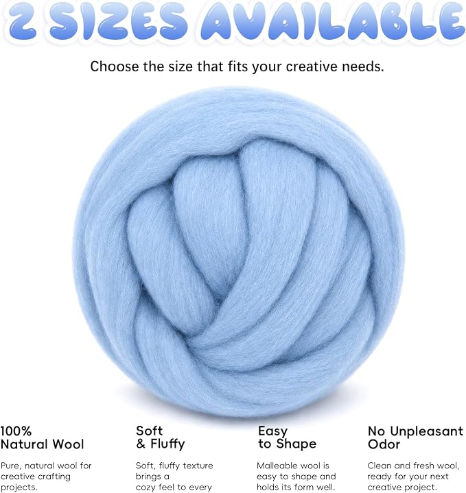3.53oz Wool Roving: Needle Felting Wool White Roving Wool Felting Supplies Pure - Image 8