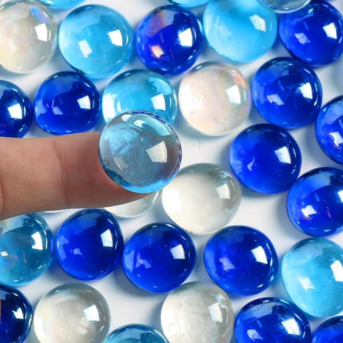 0.5LB Flat Glass Marbles for Vase, Mixed Blue Color Glass Pebbles. Glass Rocks - Image 3