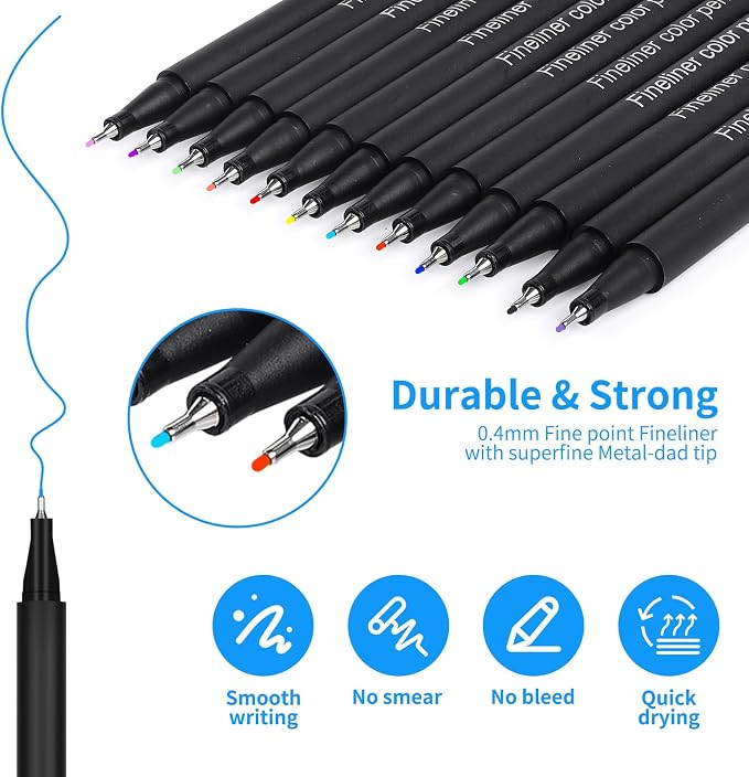 Journal Planner Pens 36 Vibrant Colors, 0.4mm Fine Point Markers - Image 3