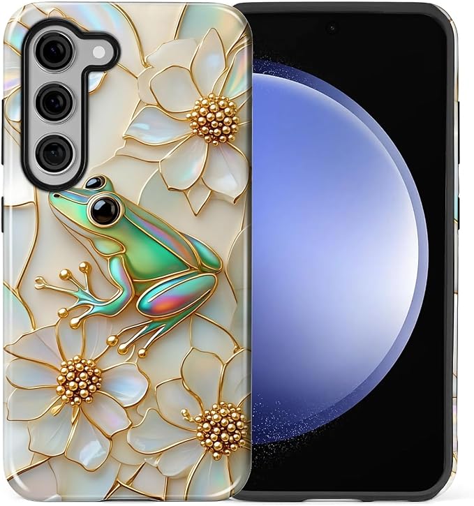 for Samsung Galaxy S23 Plus Case, Stained Glass Frog Flowers Pattern Glossy 2 - Image 2