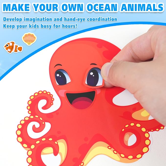 Aowplc 42 Pcs Ocean Animals Make-a-Face Sticker Sheets - Image 4