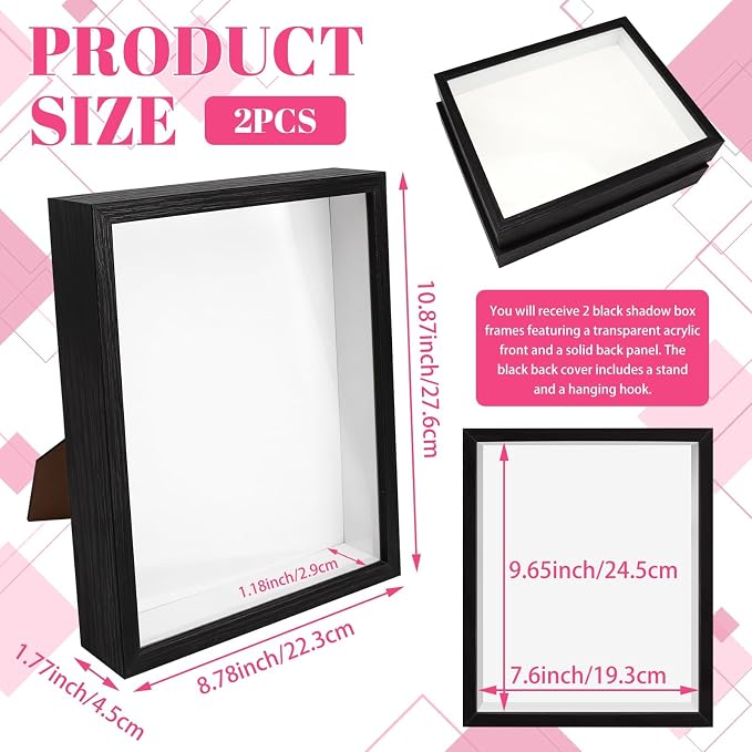 VOKOY 2 Pack 8" x 10" Shadow Box Frame, Wooden Black Hollow Photo Frame - Image 2