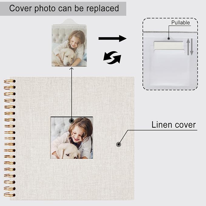 10 x 10 Inch Scrapbook Photo Album, Hardcover Kraft White Pages Arch Window - Image 5