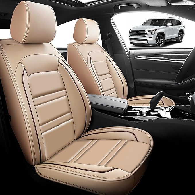 Seat Cover for Toyota Sequoia 2008-2025 | Car Seat Covers Front Seats, Waterproof Seat Protectors, Automotive Front Seat Covers (Front Seat, Beige)