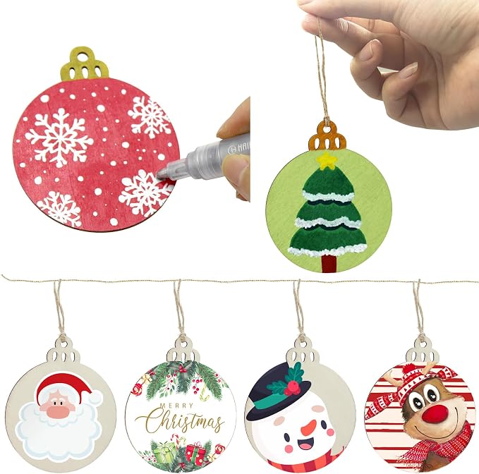 Hidreas 40 Pcs Unfinished Wood Ornaments DIY Round Wooden Ornaments Christmas - Image 3