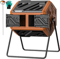 THEGROW'ING Updated 43 Gallon Outdoor Compost Bin. with Thermometer, Fast to Assemble. Tumbling Design, Dual Chambers. Rotating Function, Ideal for Outside, Backyard, Garden, Yard. Orange.