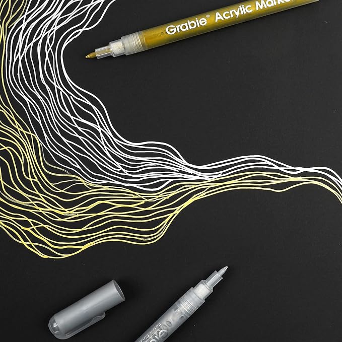 Grabie Gold&Silver Extra Fine Tip Acrylic Paint Marker Set, 6 Pack Gold Paint - Image 3