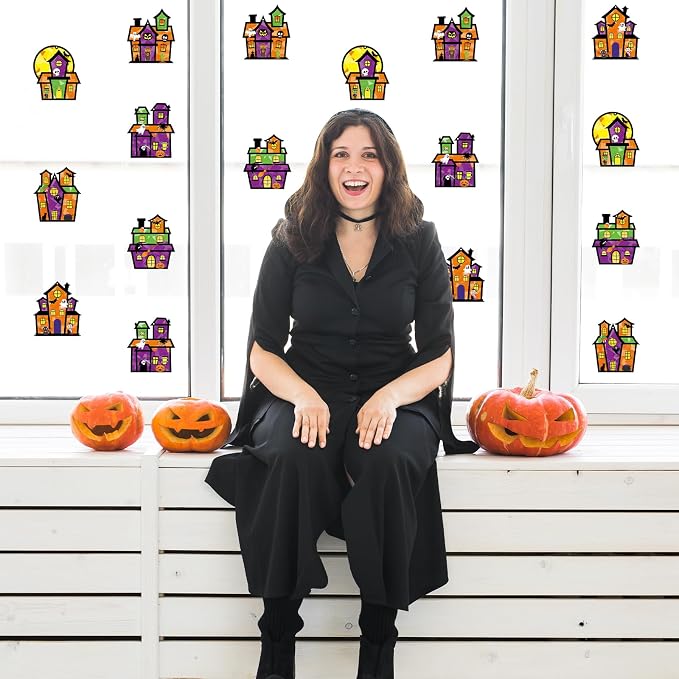Renbuzhu 36PCS Halloweens Crafts Bulk: Haunted House Paper Suncatchers DIY Kit - Image 6