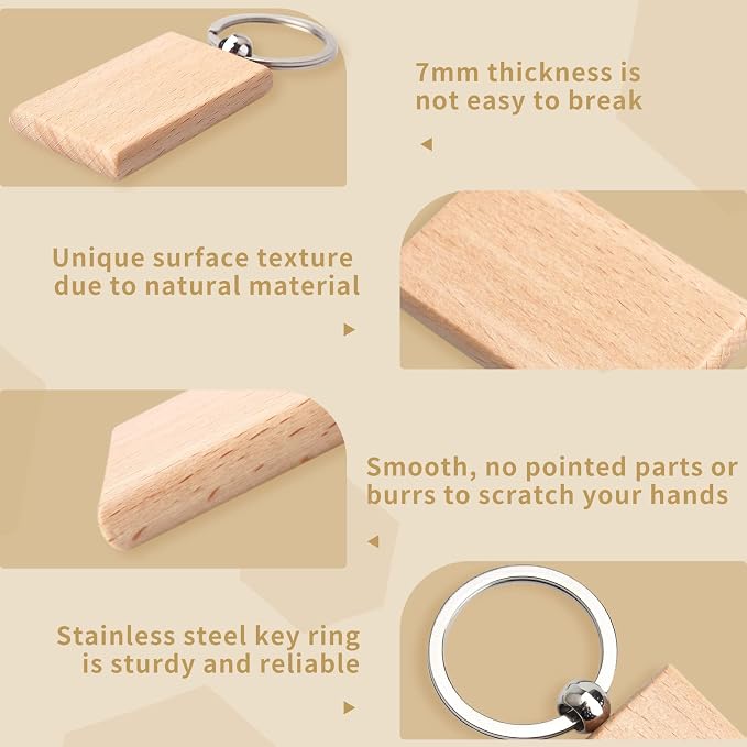 20 Pieces Blank Wooden Key Chain | Rectangle Wood Blanks - Image 3
