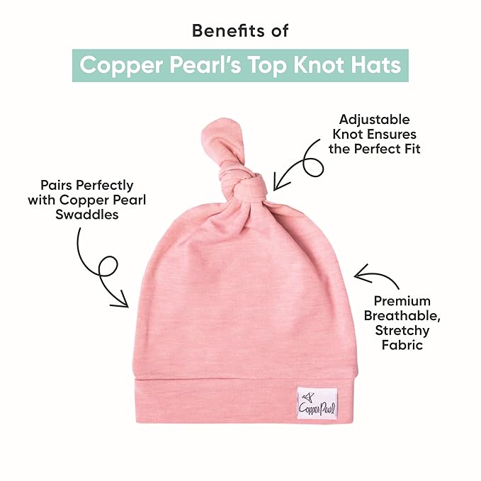 Copper Pearl Baby Beanie Hat Top Knot Stretchy Soft Blush