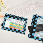 Custom Black Blue Checkered Pattern Pencil Pouch - Image 5