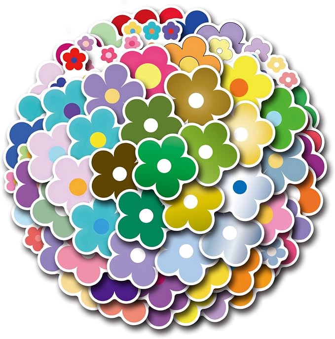 62PCS Colorful Flower Stickers, Waterproof PVC Vinyl Cute Floral Decals - Image 5