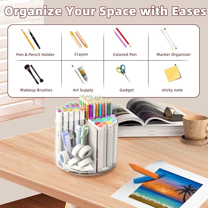 Absonic Pencil Holder for Kids, 360 Rotating Pen Holder for Desk Organizer and - Image 4