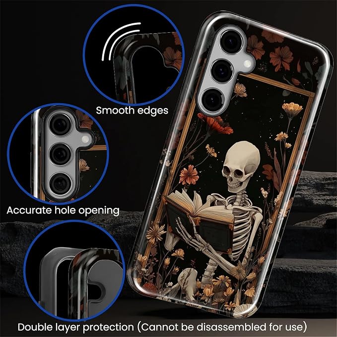 Case for Samsung Galaxy S26 Plus Case, Skeleton Reader Goth Floral Design- - Image 5