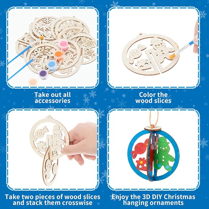 Chunful 72 Pcs DIY Wooden Crafts to Paint Winter Gingerbread Ornaments 3D - Image 6