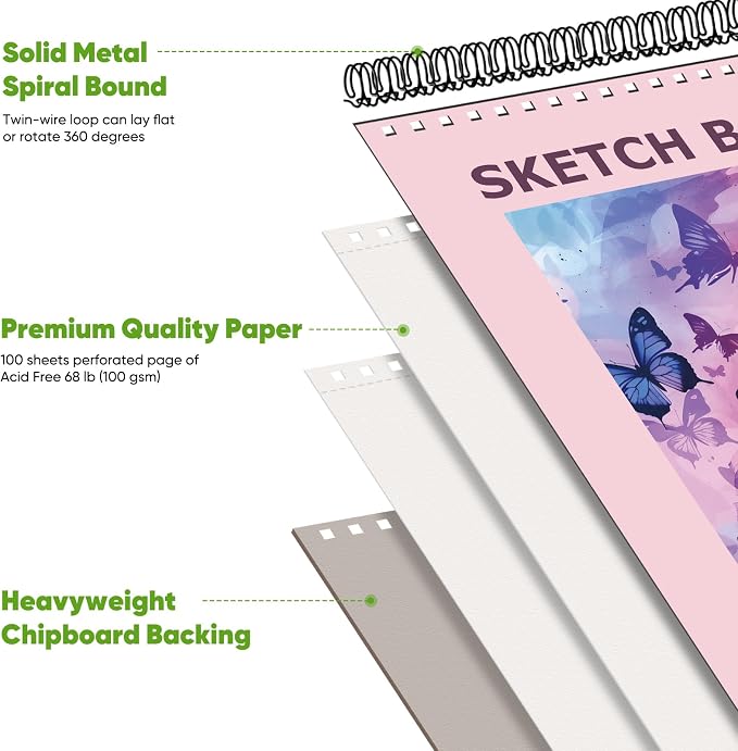 Soucolor Sketch Book 9" x 12" for Teen Girls, Cute Pink Sketchbook | 100 Sheets - Image 2