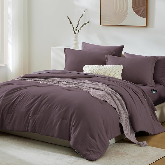 WRENSONGE Twin Comforter Set- 5 Pieces Artic Plum Twin Bed in a Bag, All Season - Image 2
