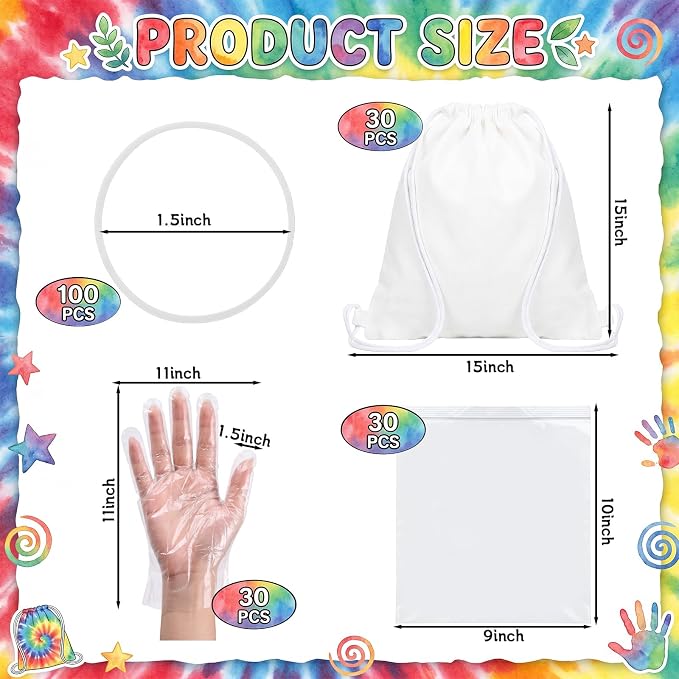 Acellegic 60 Pcs White Tie-Dye Cotton Drawstring Bags - Image 5