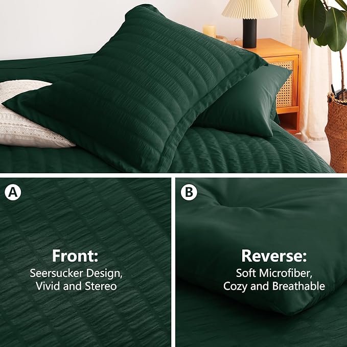 CozyLux King Size Comforter Set Emerald Green Seersucker 7 Pieces Bed in a Bag - Image 4