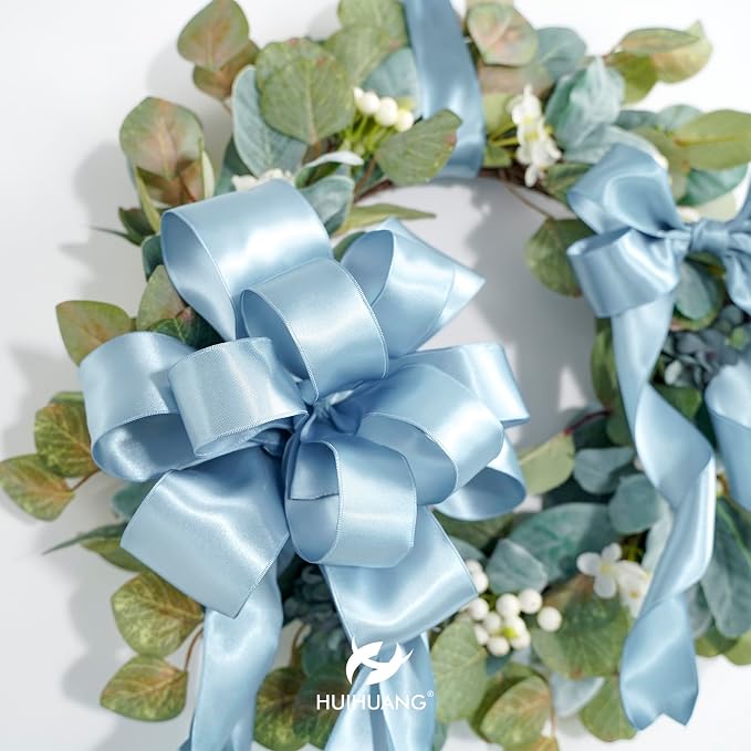 HUIHUANG Dusty Blue Satin Wired Ribbon 2.5 inch Blue Double-Faced Satin Wired - Image 6