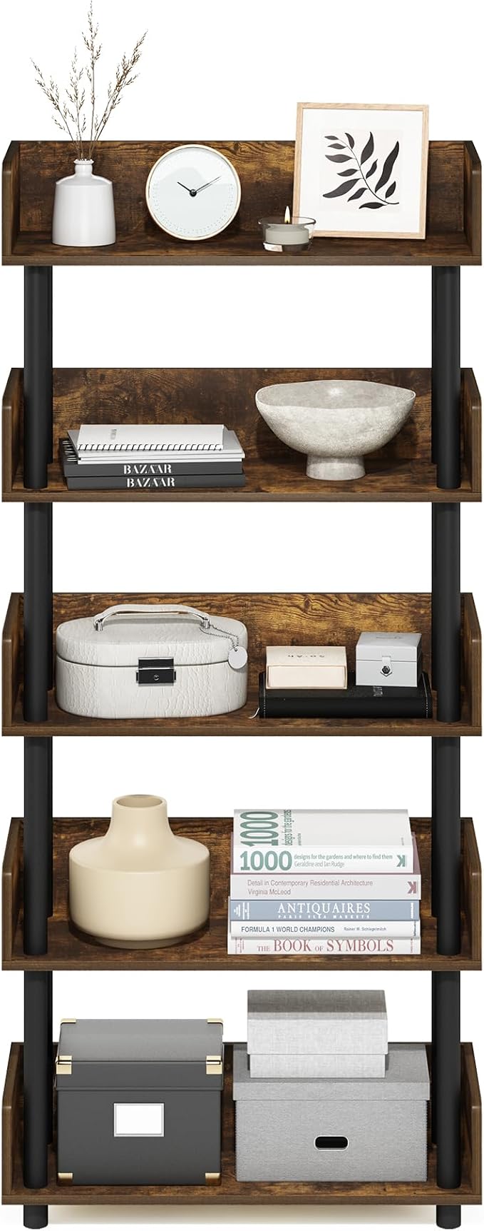Furinno TURN-N-TUBE 5-Tier Display Shelf, Storage Shelves, Book Shelf, Open - Image 6