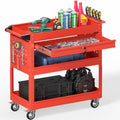 3 Tier Rolling Tool Cart on Wheels, Heavy Duty Service Cart Industrial Utility Cart with Drawer and Screwdriver Rack Pegboard, 550 LBS Mobile Tool Storage Organizer for Garage, Workshop (Red)