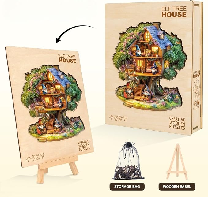 Elf Tree House Puzzles Adults Gifts Wooden 85 Pieces 8.5 * 8.2in - Image 5