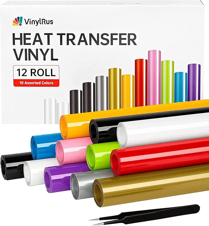 VinylRus Heat Transfer Vinyl Bundle （12 Roll）-12” x 5ft Iron on Vinyl Roll by VinylRus