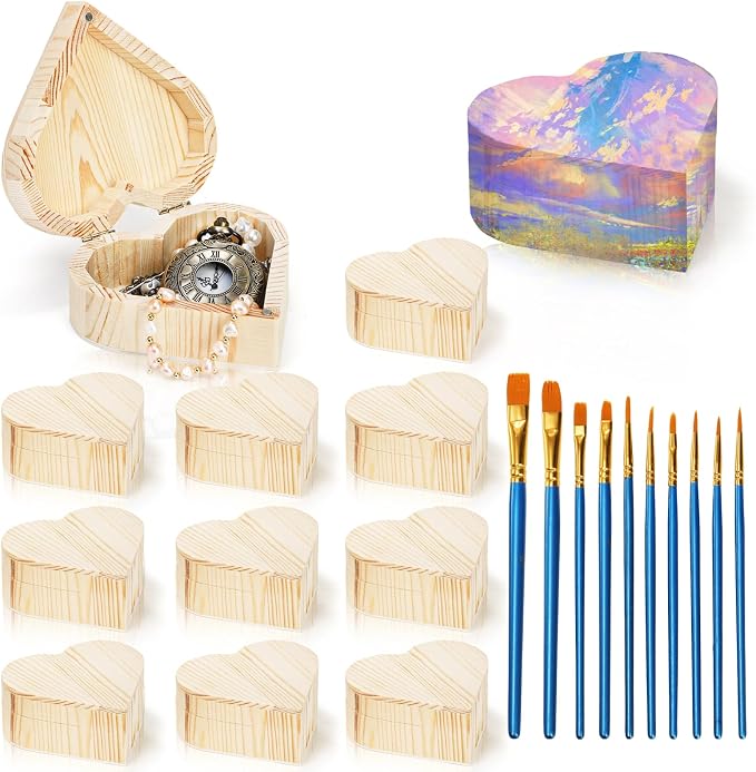 Acshio 12 Pack Unfinished Wood Heart Box, Unpainted DIY Treasure Chest by Acshio