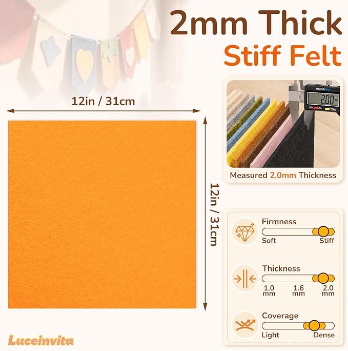 2mm Stiff Felt Sheets 12" X 12" | Thick Polyester Felt Material, DIY Craft - Image 3