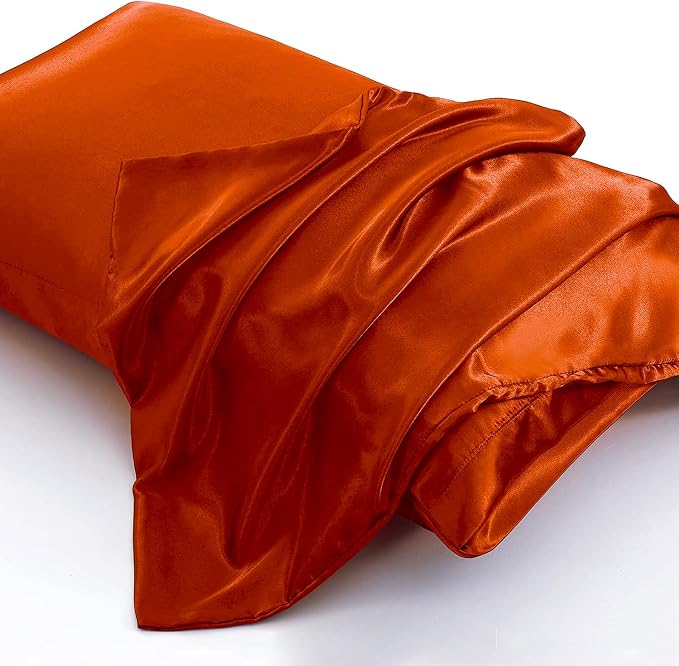 Aormenzy Satin Pillow Cases for Women King Size Set of 2, Burnt Orange Satin - Image 3