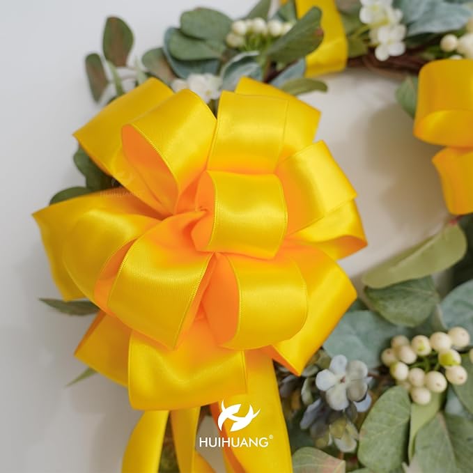 HUIHUANG Yellow Wired Ribbon 2.5 inch Yellow Satin Wire Edge Ribbon - Image 7