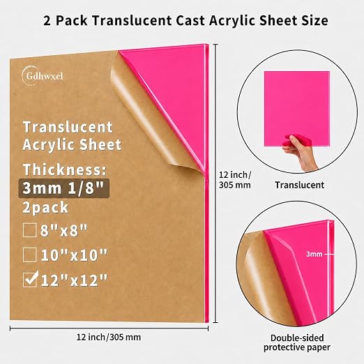1/8 Thick 12 x 12 inch Translucent Acrylic Sheets - Image 2