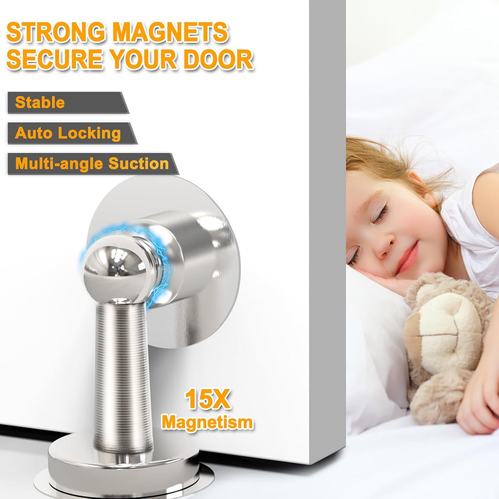6 Pack Door Stopper Magnetic, COCIVIVRE Magnet Door Stop Stainless Steel for Wall and Floor Mounting, No Drilling Doorstop with Adhesive Tape Hold Your Door Open, Silver