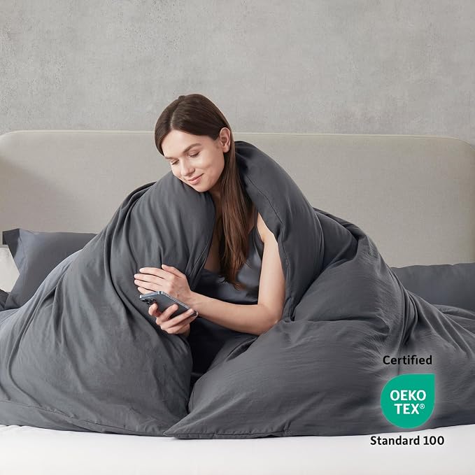 Nestl Dark Grey Duvet Cover Queen Size - Image 3