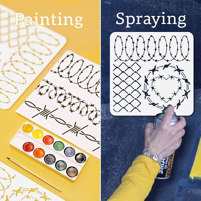 2Pcs Barbed Wire Stencils for Painting, 11.8"x 11.8" Reusable Knotted Iron Wire - Image 3