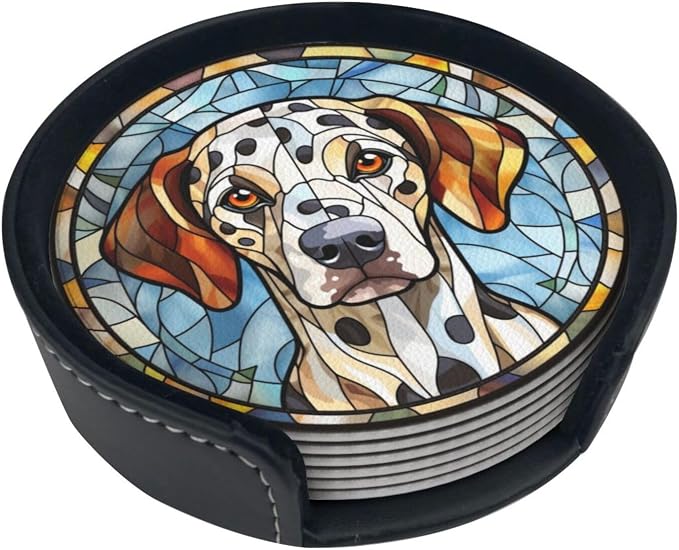 Drink Coaster Set of 6, Dalmatian Dog Mom Lover Gift, Leather Drink Coasters by petloverdoglovercommunity