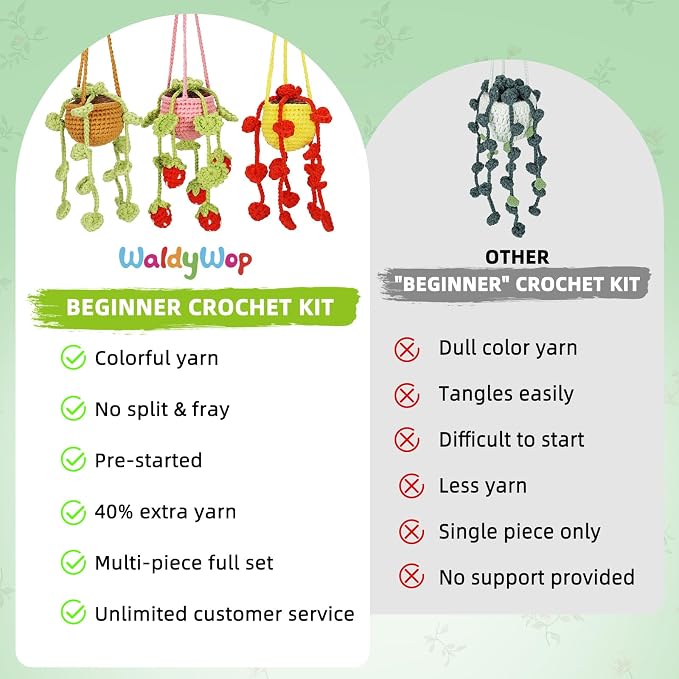 WaldyWop Crochet Kit for Beginners: 3 PCS Hanging Potted Crochet Plants Kits - Image 5