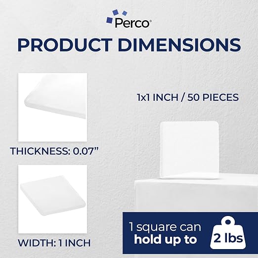 Perco Double Sided Tape Squares, 50 1"x1" Pre-Cut Mounting Squares – Removable - Image 2