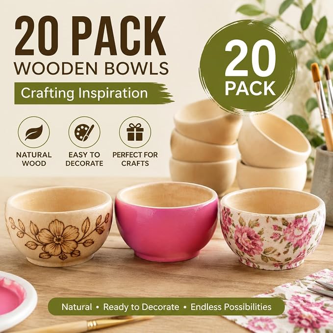 ZENFUN 20 Pack Wooden Pinch Bowls, Mini Unfinished Bowl Set - Image 6