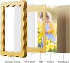 5x7 Picture Frame with Mat for 4x6, Wavy Edge Wooden Real Glass Photo Frame for - Image 6