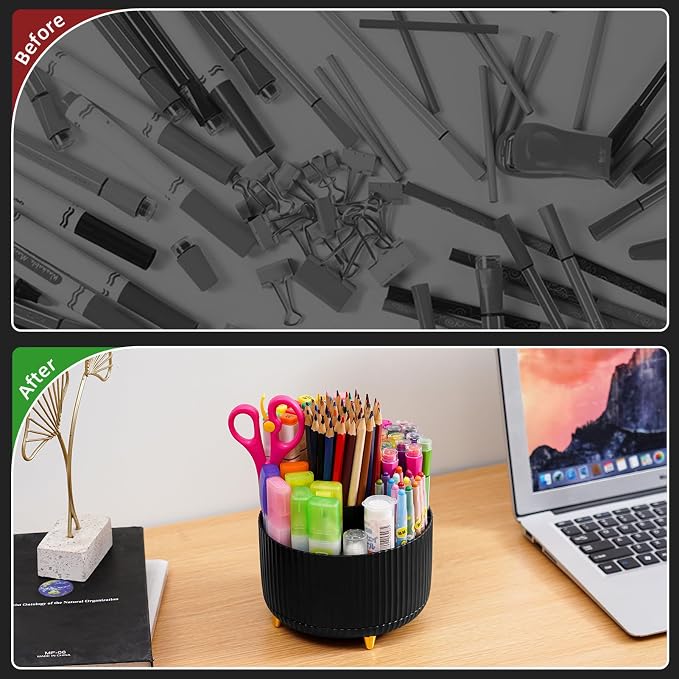 Marbrasse Desk Organizer, 360-Degree Rotating Pen Holder, Desk Organizers and - Image 7