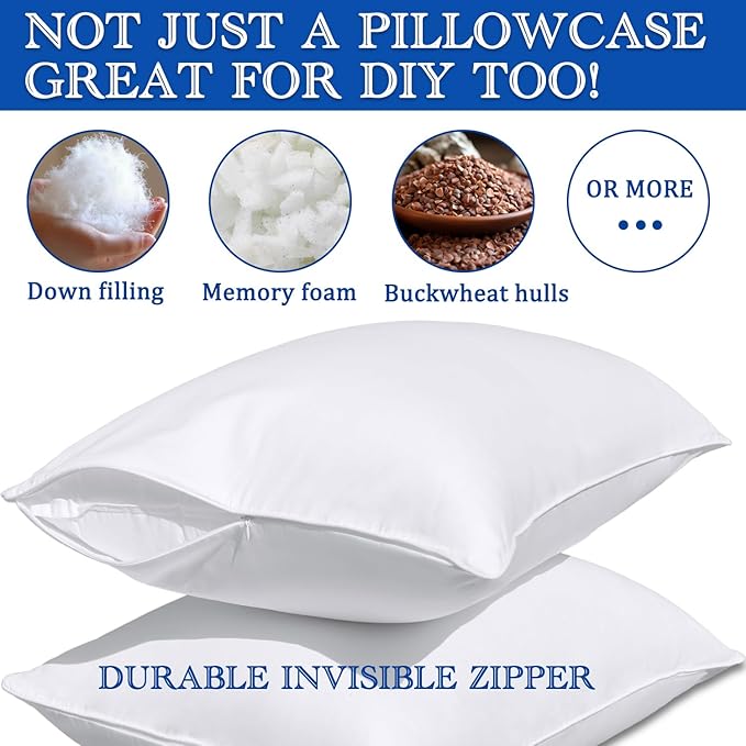 Pillow Protectors with Zipper Queen Size-100% Cotton Pillowcases - Image 3