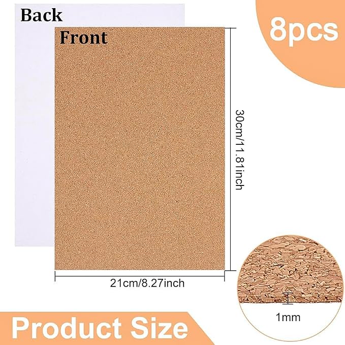 BENECREAT 8 Pack Self-Adhesive Cork Sheets 1mm Thick A4 Rectangle Insulation - Image 2