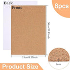 BENECREAT 8 Pack Self-Adhesive Cork Sheets 1mm Thick A4 Rectangle Insulation - Image 2