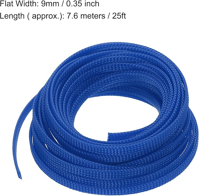 uxcell PET Expandable Sleeving 25ft 1/4" Blue Cable Management Sleeve Cord - Image 3